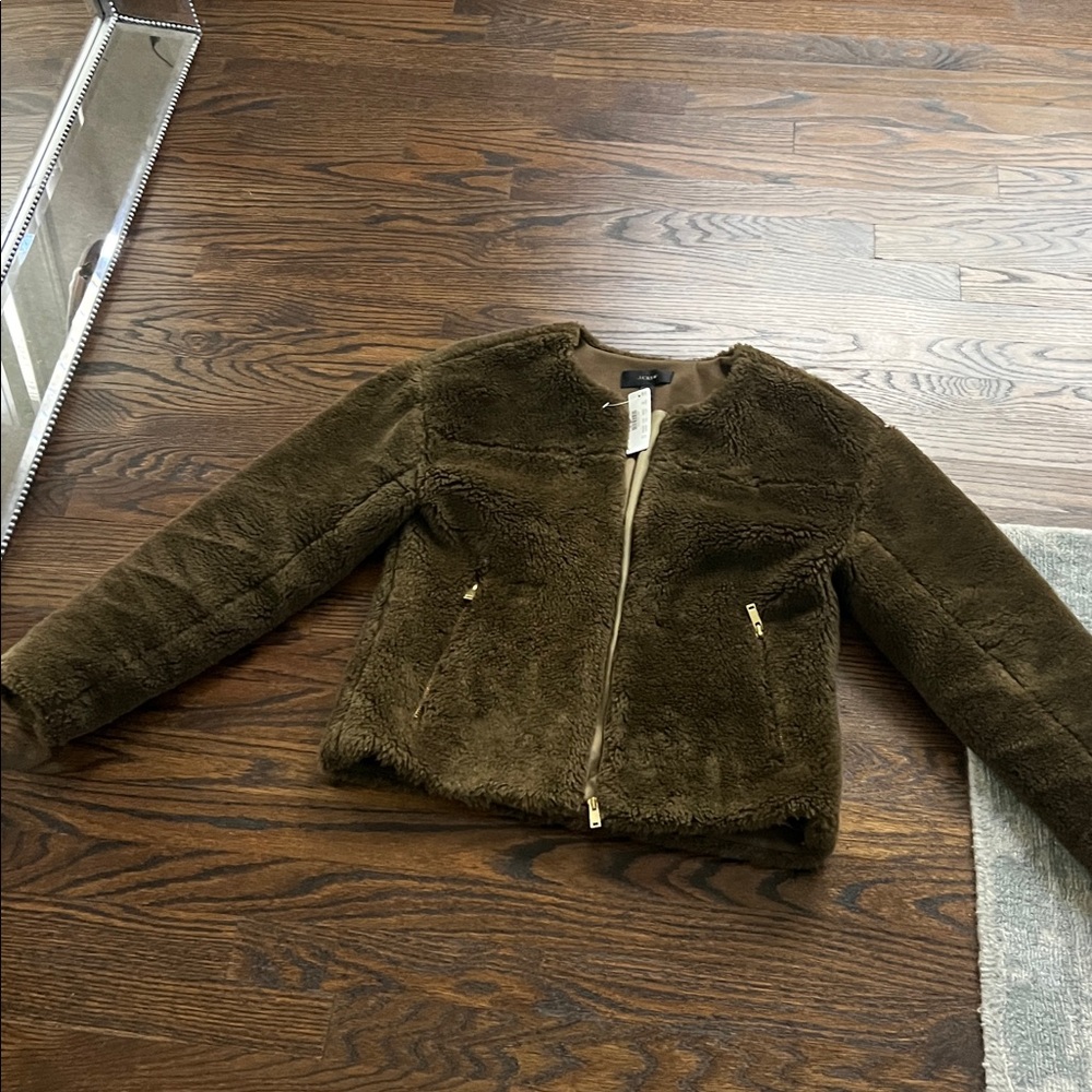 J. Crew Olive Faux Fur Jacket